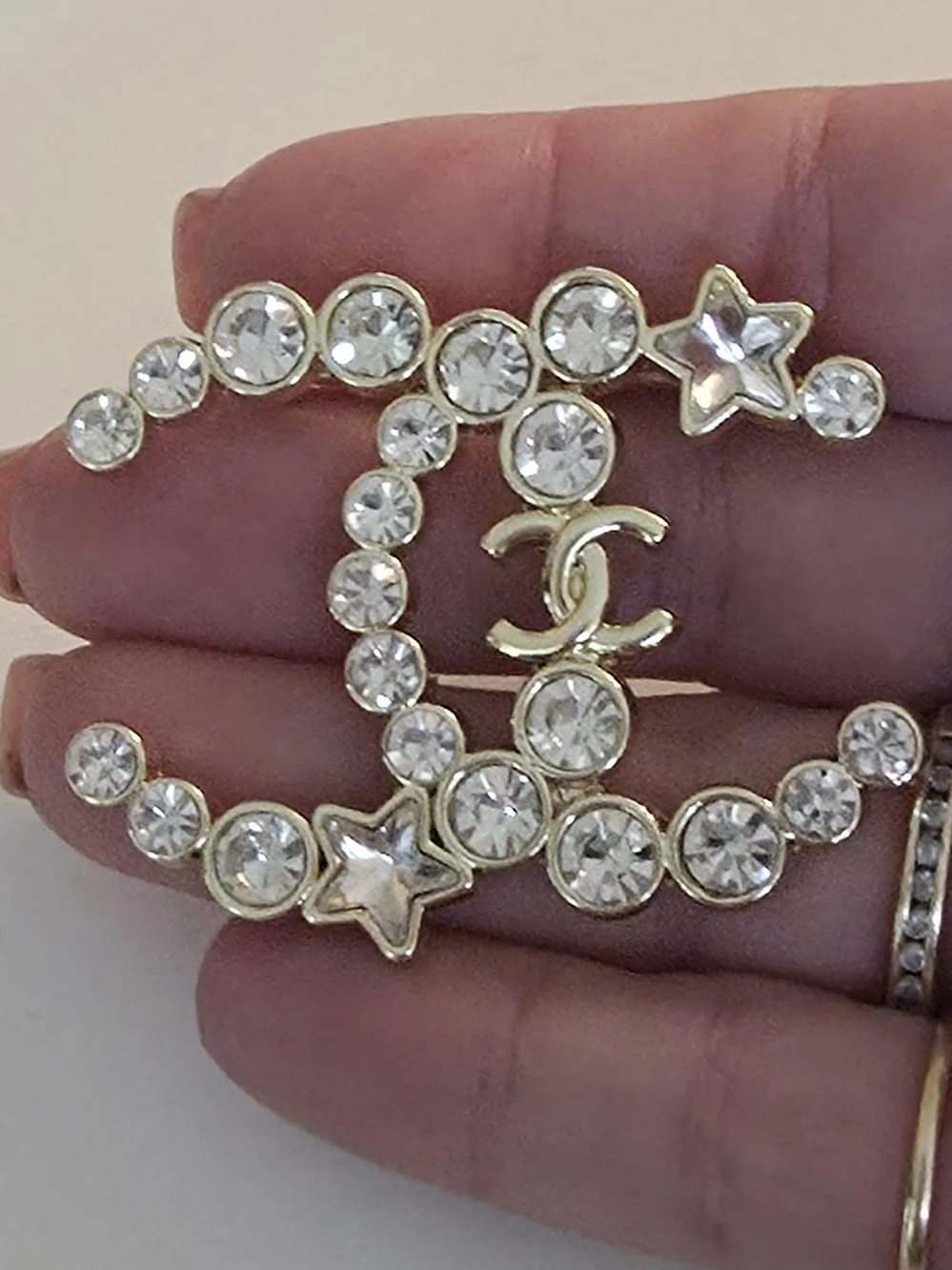 Authentic Chanel Crystal CC Star Brooch Gold Tone | Rhinestone Pin | Rare